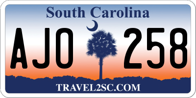 SC license plate AJO258