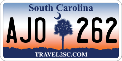 SC license plate AJO262