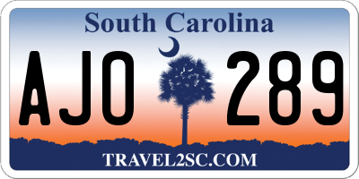 SC license plate AJO289