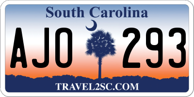 SC license plate AJO293