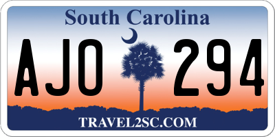 SC license plate AJO294