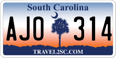SC license plate AJO314