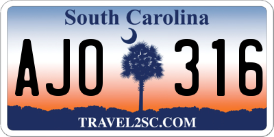 SC license plate AJO316