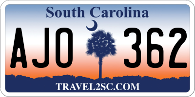 SC license plate AJO362