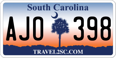 SC license plate AJO398
