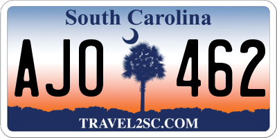 SC license plate AJO462