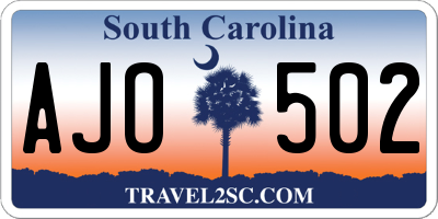 SC license plate AJO502