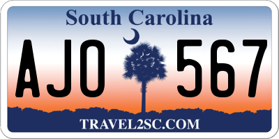 SC license plate AJO567