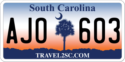 SC license plate AJO603