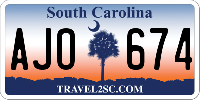 SC license plate AJO674