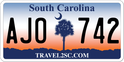 SC license plate AJO742