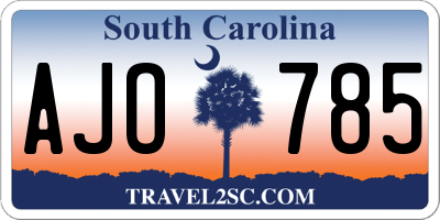 SC license plate AJO785