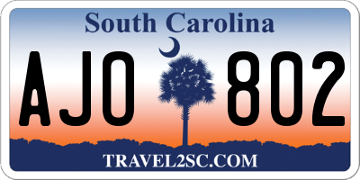 SC license plate AJO802
