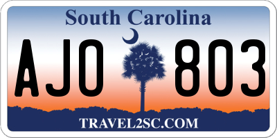 SC license plate AJO803