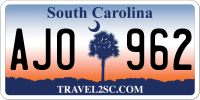 SC license plate AJO962