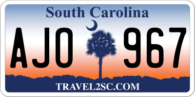 SC license plate AJO967