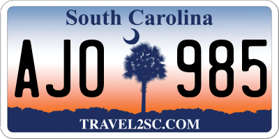 SC license plate AJO985
