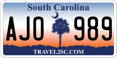 SC license plate AJO989