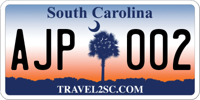 SC license plate AJP002