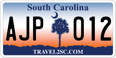 SC license plate AJP012