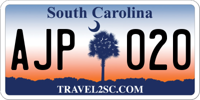 SC license plate AJP020