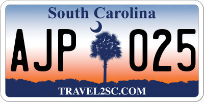 SC license plate AJP025