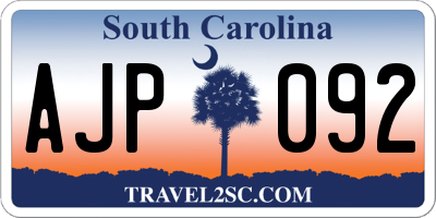 SC license plate AJP092