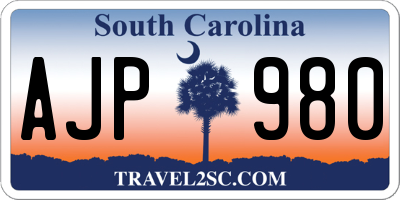 SC license plate AJP980