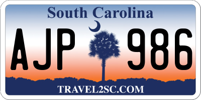 SC license plate AJP986