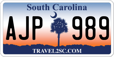 SC license plate AJP989