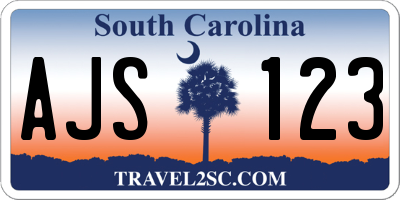 SC license plate AJS123