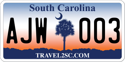 SC license plate AJW003
