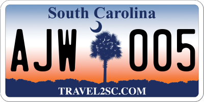 SC license plate AJW005