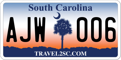 SC license plate AJW006