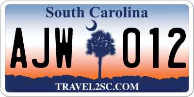 SC license plate AJW012