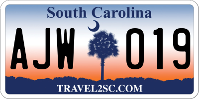 SC license plate AJW019