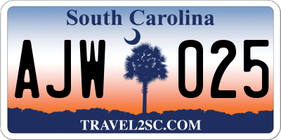 SC license plate AJW025