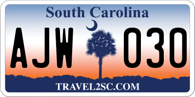 SC license plate AJW030