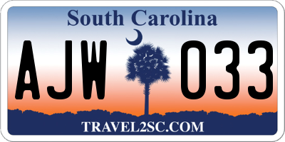 SC license plate AJW033