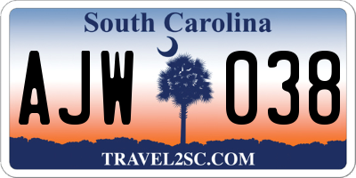 SC license plate AJW038