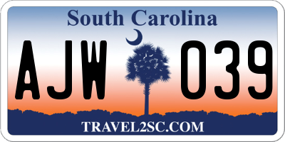 SC license plate AJW039