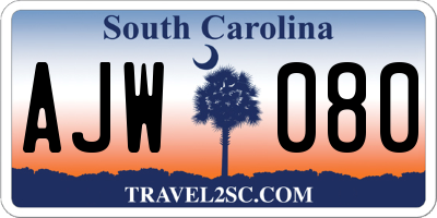 SC license plate AJW080