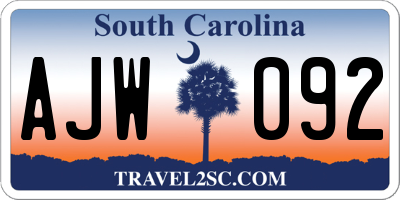 SC license plate AJW092