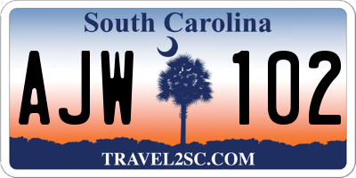 SC license plate AJW102