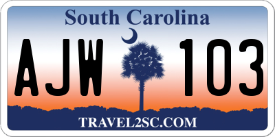 SC license plate AJW103