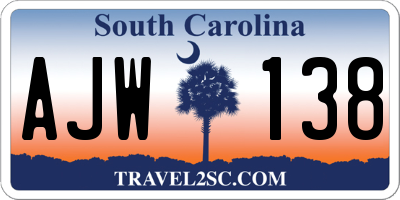 SC license plate AJW138