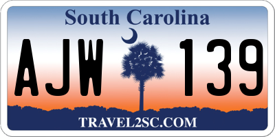 SC license plate AJW139