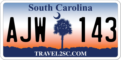 SC license plate AJW143