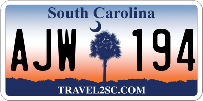 SC license plate AJW194