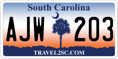 SC license plate AJW203